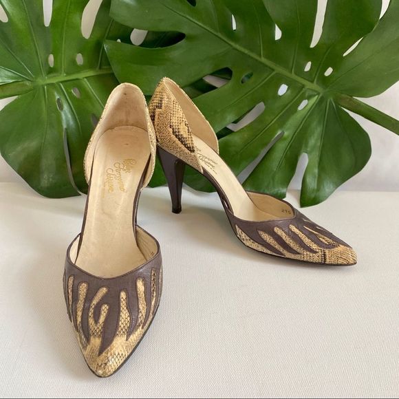 VTG Rosina Ferragamo Schiavone Leather/Snakeskin Heel Pump Flame Embossed 8.5N - Picture 2 of 9
